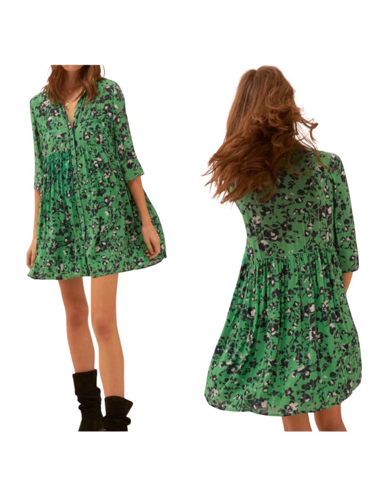 Ba&Sh | Floral Print Green & Black Mini Dress Small